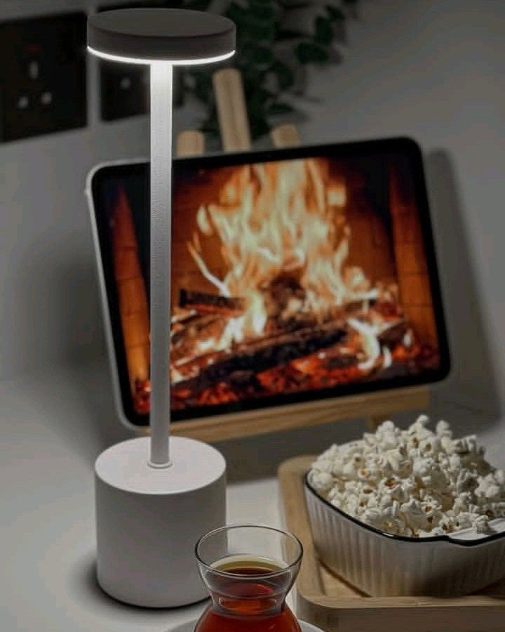 The Flair Store™ Round Stand LED Metal Table Lamp with Touch Control | Rechargeable Wireless Desk Lamp | Dimmable Warm Light (White)