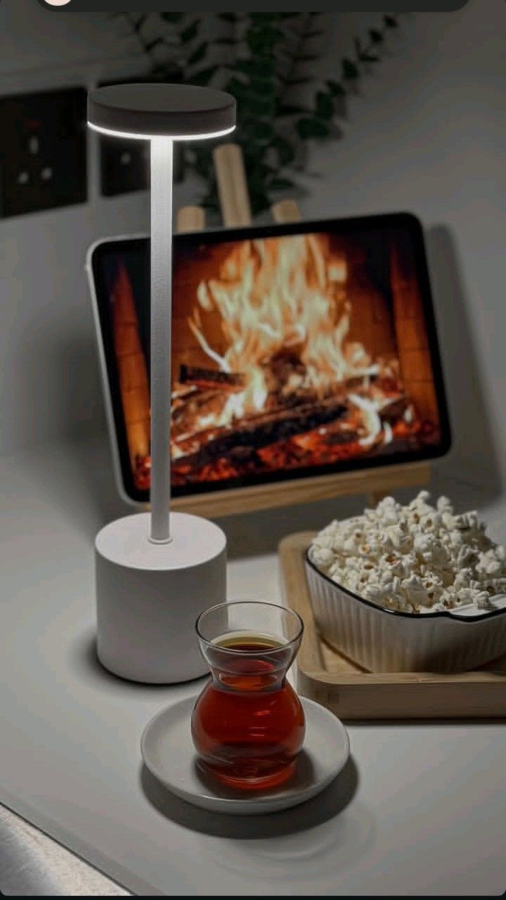 The Flair Store™ Round Stand LED Metal Table Lamp with Touch Control | Rechargeable Wireless Desk Lamp | Dimmable Warm Light