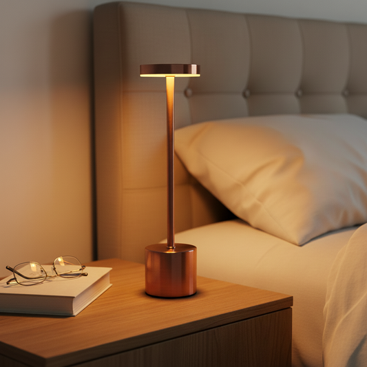 The Flair Store™ Round Stand LED Metal Table Lamp with Touch Control | Rechargeable Wireless Desk Lamp | Dimmable Warm Light