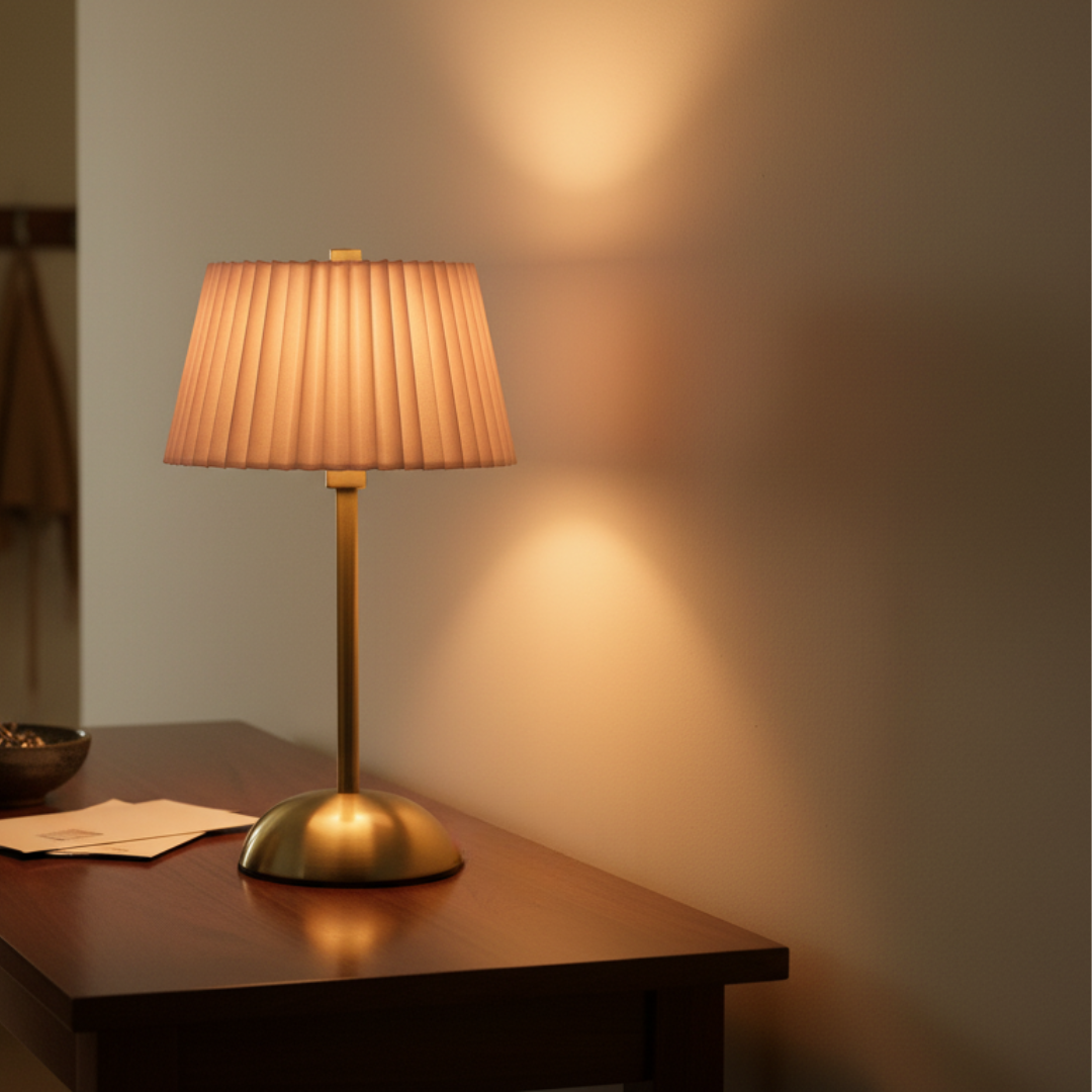 The Flair Store™ Modern Minimalist Table Lamp with Fabric Shade – Warm Ambient Bedside & Café Light
