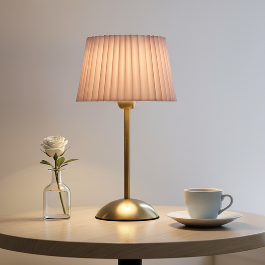 The Flair Store™ Modern Minimalist Table Lamp with Fabric Shade – Warm Ambient Bedside & Café Light (Pink)