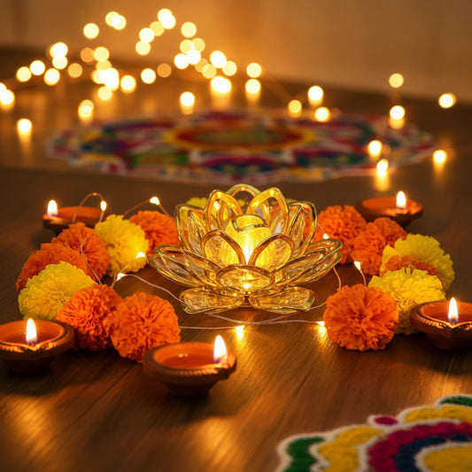 The Flair Store™ Gold Lotus Flower LED Tealight Candle for Diwali Festival