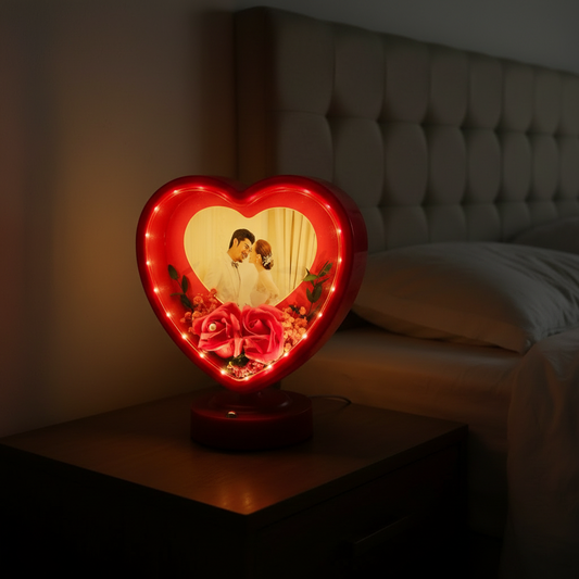 Personalized Heart Shape LED Photo Frame | Custom Romantic Gift (Red)