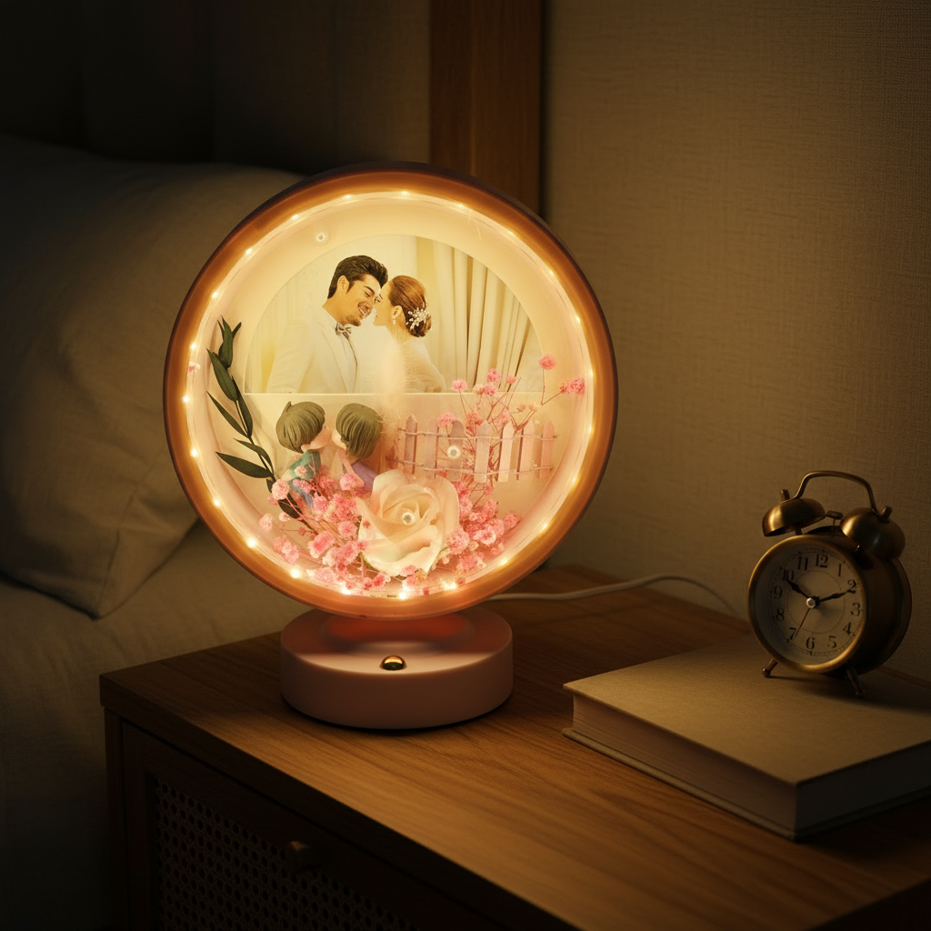 Personalized Round LED Photo Frame | Romantic Custom Photo Lamp