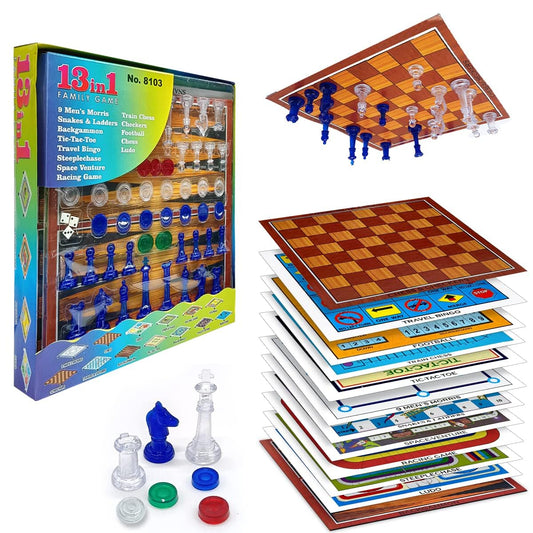 The Flair Store™ 13 in 1 Family Board Game Magnetic Chess, Ludo, Snake and Ladder and More for kids and family.