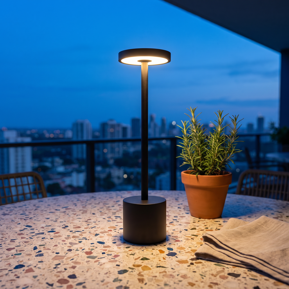 The Flair Store™ Round Stand LED Metal Table Lamp with Touch Control | Rechargeable Wireless Desk Lamp