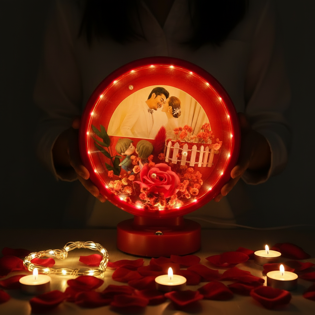 Personalized Round LED Photo Frame | Romantic Custom Photo Lamp