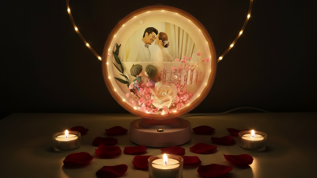 Personalized Round LED Photo Frame | Romantic Custom Photo Lamp