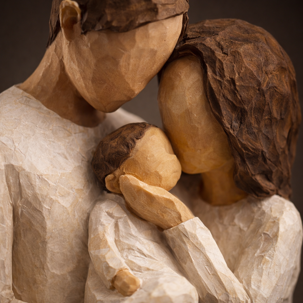 Handcrafted Family of Three Stone Showpiece – Romantic Parent & Baby Sculpture | Premium Home Decor Gift