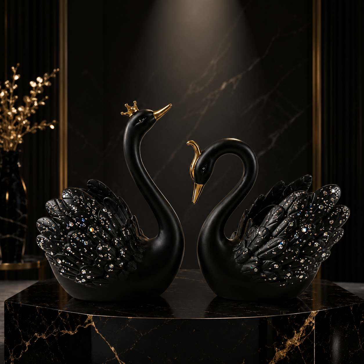 The Flair Store™ Lucky Swan Couple crystal wings showpiece for Home Living room Decor (Set of 2 Pc) (LARGE)