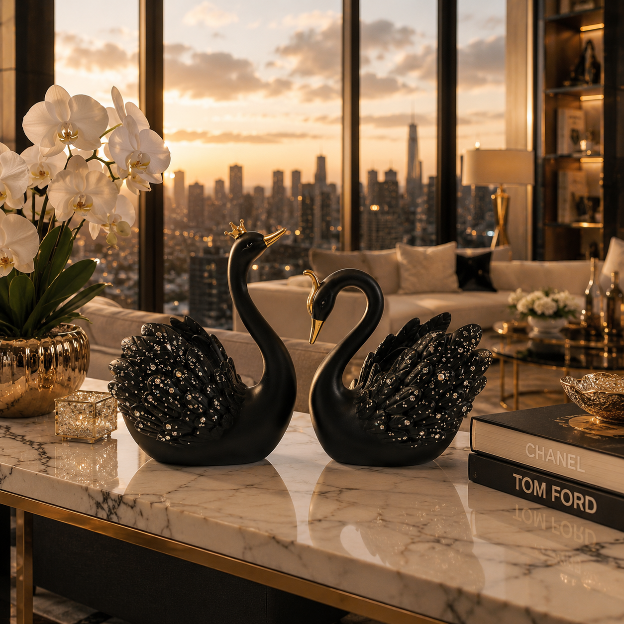 The Flair Store™ Lucky Swan Couple crystal wings showpiece for Home Living room Decor (Set of 2 Pc) (LARGE)