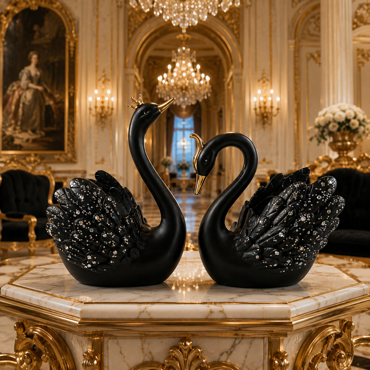 The Flair Store™ Lucky Swan Couple crystal wings showpiece for Home Living room Decor (Set of 2 Pc) (LARGE)