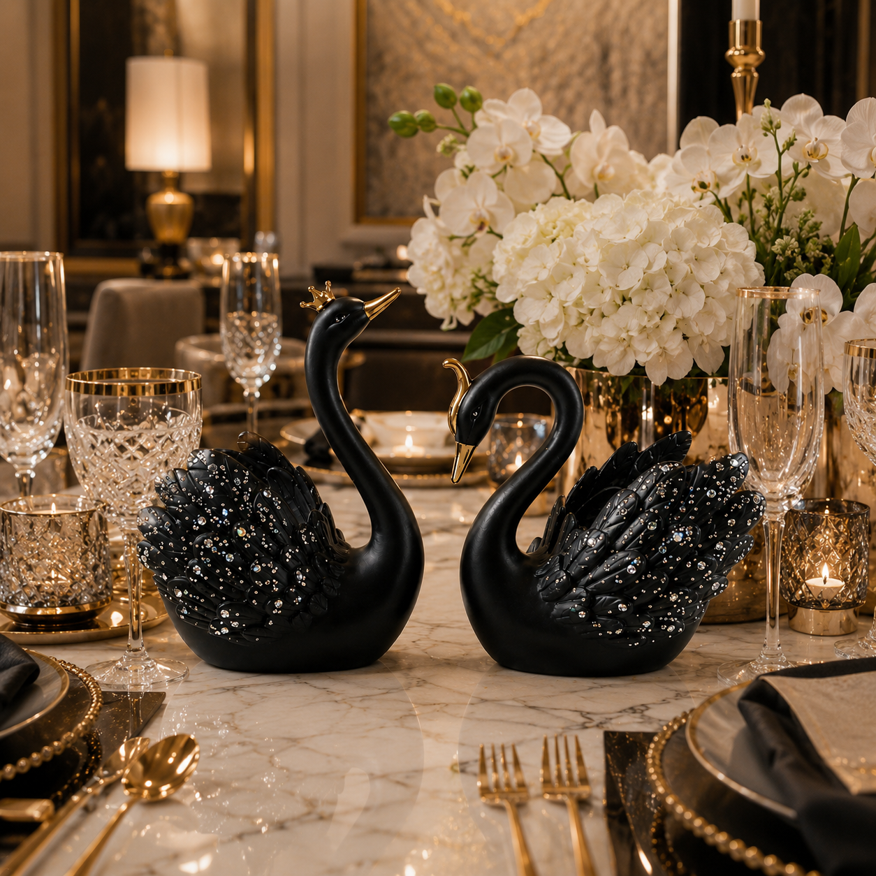 The Flair Store™ Lucky Swan Couple crystal wings showpiece for Home Living room Decor (Set of 2 Pc) (LARGE)