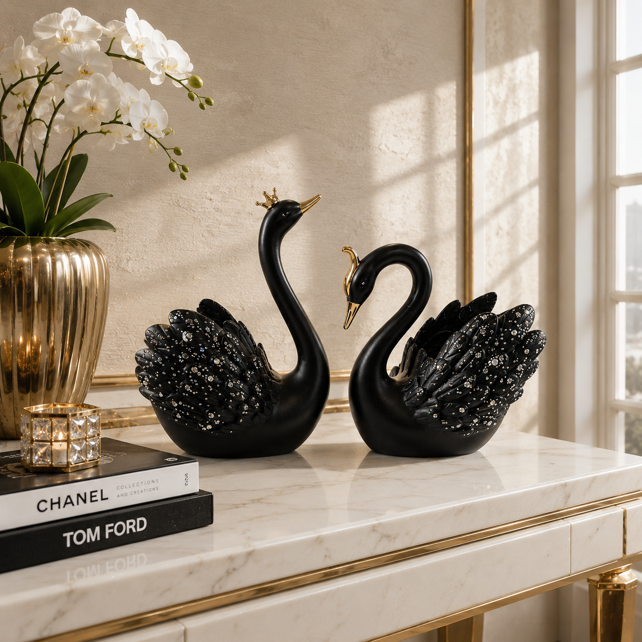 The Flair Store™ Lucky Swan Couple crystal wings showpiece for Home Living room Decor (Set of 2 Pc) (LARGE)