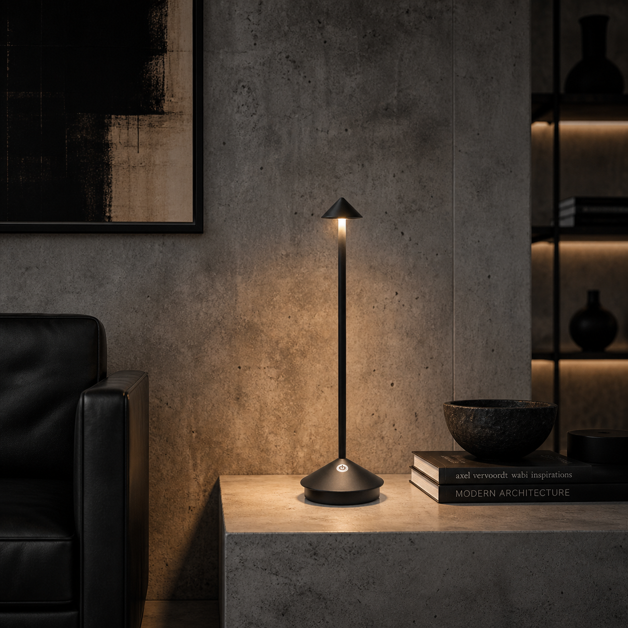 The Flair Store™ Pointed table LED Table Lamp - Black - Touch Control, Warm Light, Cordless Modern Bedside & Dining Lamp
