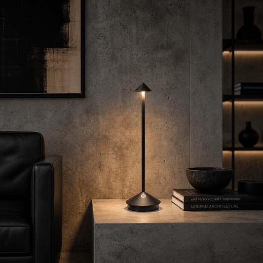 The Flair Store™ Pointed table LED Table Lamp - Black - Touch Control, Warm Light, Cordless Modern Bedside & Dining Lamp