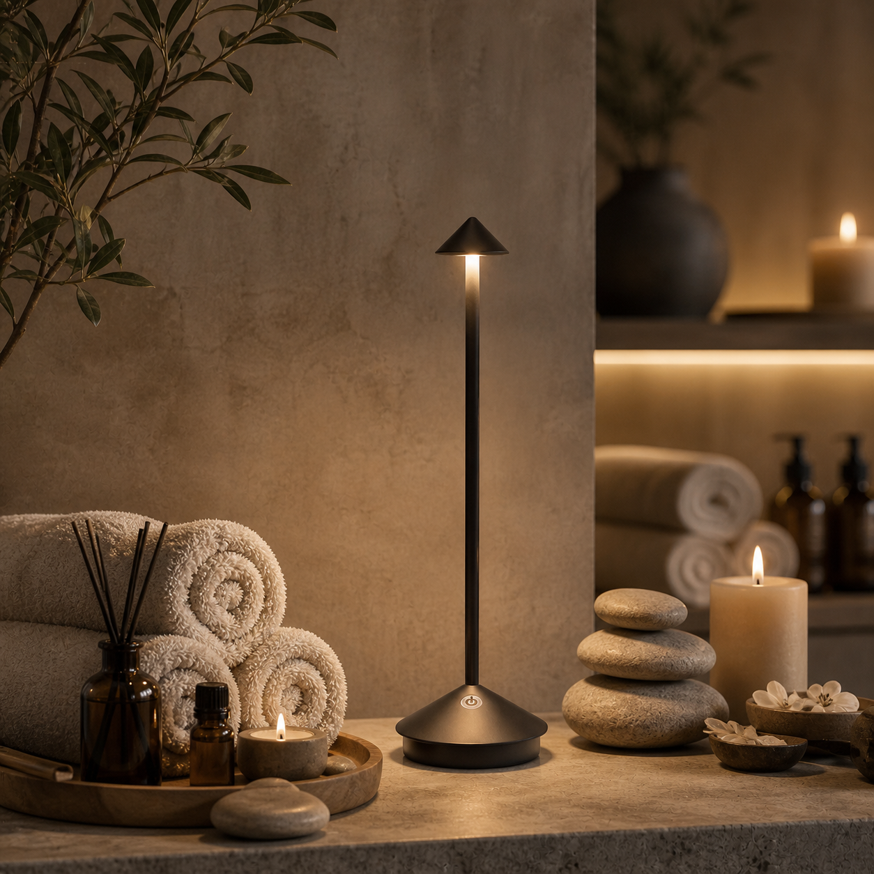 The Flair Store™ Pointed table LED Table Lamp - Black - Touch Control, Warm Light, Cordless Modern Bedside & Dining Lamp