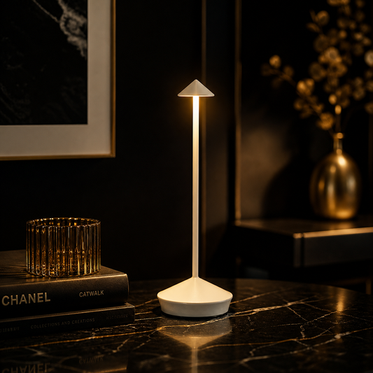 The Flair Store™ Pointed table LED Table Lamp - White - Touch Control, Warm Light, Cordless Modern Bedside & Dining Lamp