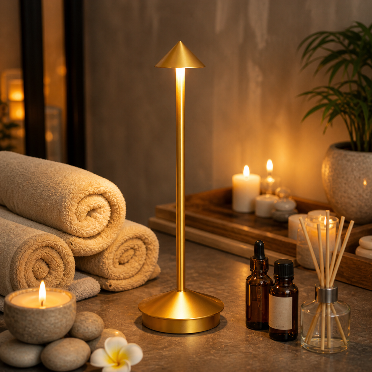 The Flair Store™ Pointed table LED Table Lamp - Gold - Touch Control, Warm Light, Cordless Modern Bedside & Dining Lamp