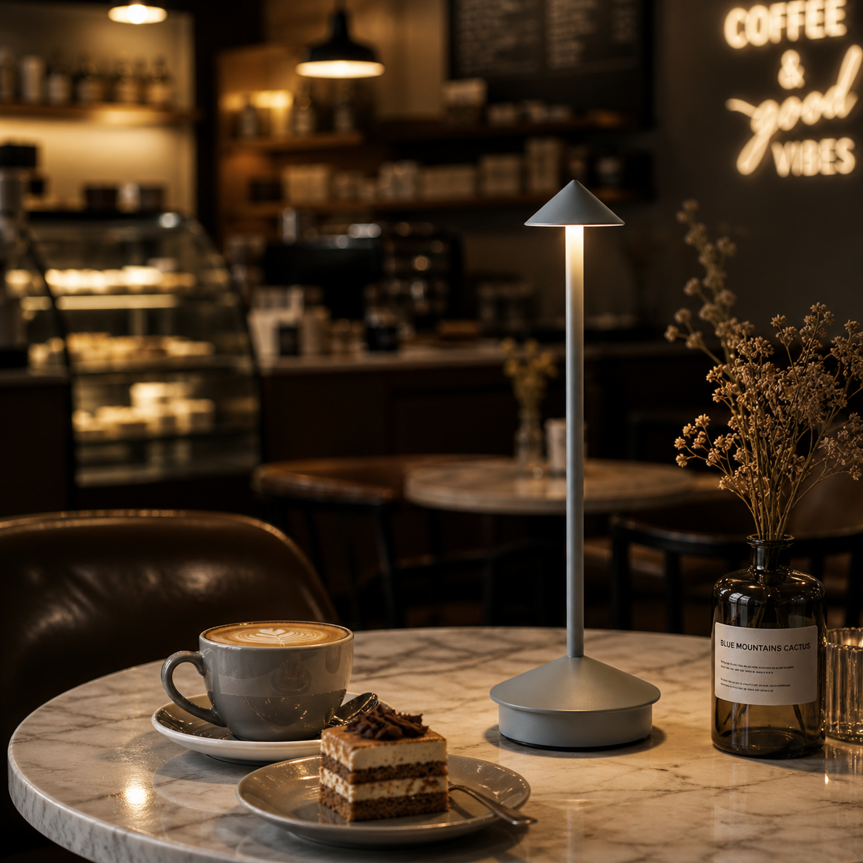 The Flair Store™ Pointed table LED Table Lamp - Grey - Touch Control, Warm Light, Cordless Modern Bedside & Dining Lamp
