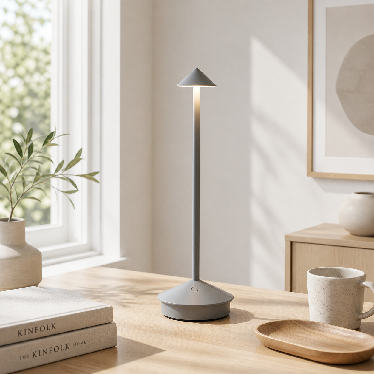 The Flair Store™ Pointed table LED Table Lamp - Grey - Touch Control, Warm Light, Cordless Modern Bedside & Dining Lamp
