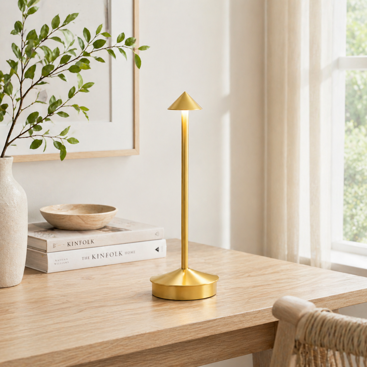 The Flair Store™ Pointed table LED Table Lamp - Gold - Touch Control, Warm Light, Cordless Modern Bedside & Dining Lamp