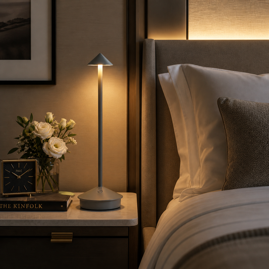 The Flair Store™ Pointed table LED Table Lamp - Grey - Touch Control, Warm Light, Cordless Modern Bedside & Dining Lamp