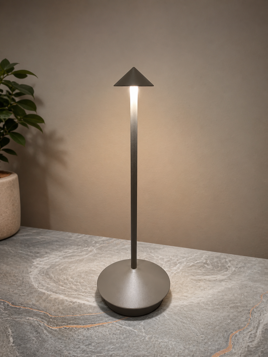The Flair Store™ Pointed table LED Table Lamp - Grey - Touch Control, Warm Light, Cordless Modern Bedside & Dining Lamp