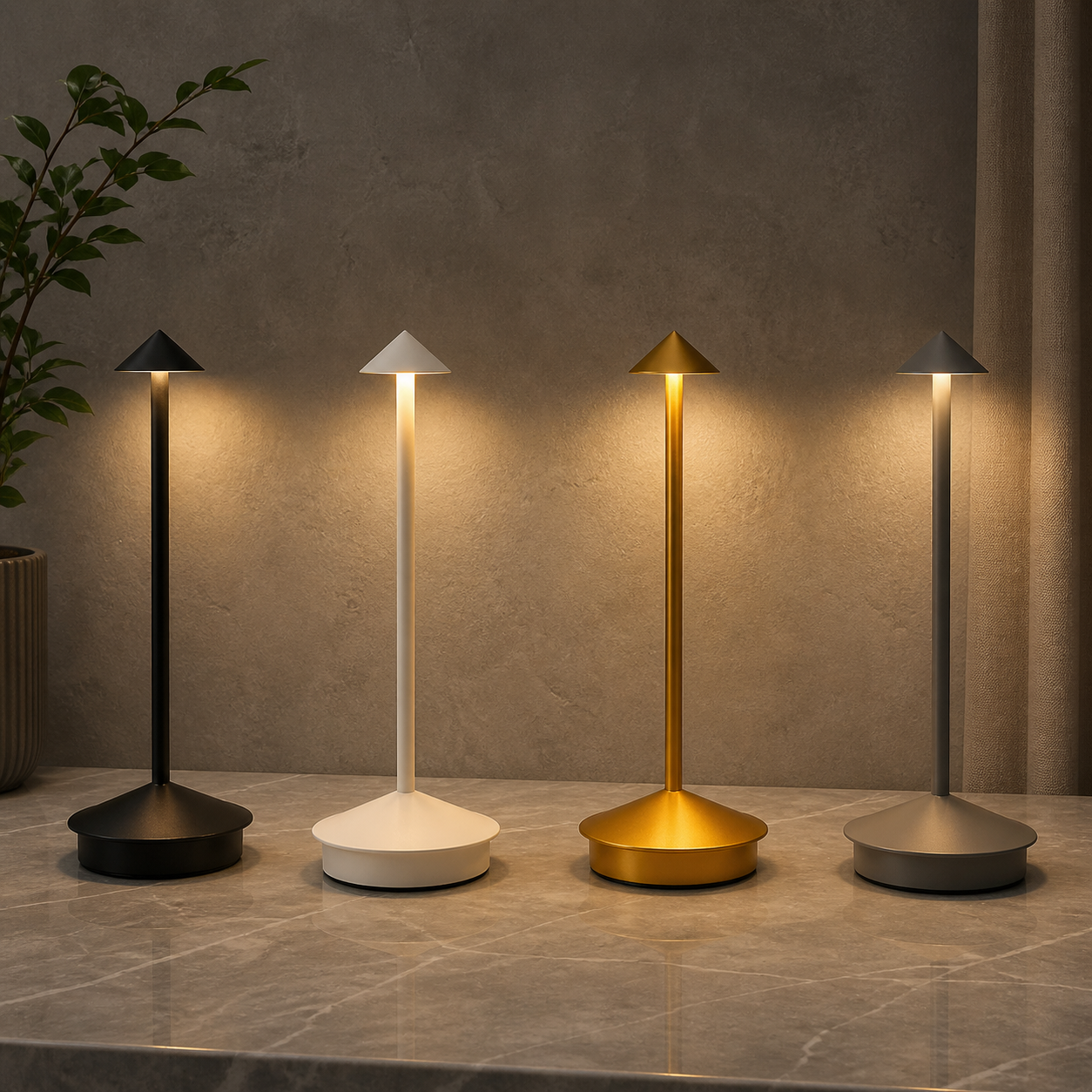 The Flair Store™ Pointed table LED Table Lamp - White - Touch Control, Warm Light, Cordless Modern Bedside & Dining Lamp