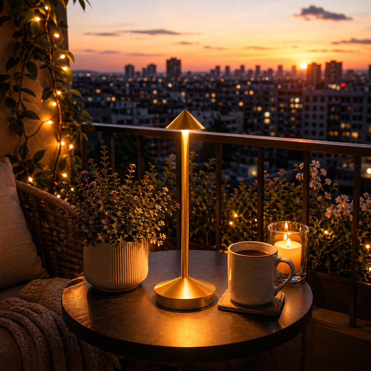 The Flair Store™ Pointed table LED Table Lamp - Gold - Touch Control, Warm Light, Cordless Modern Bedside & Dining Lamp