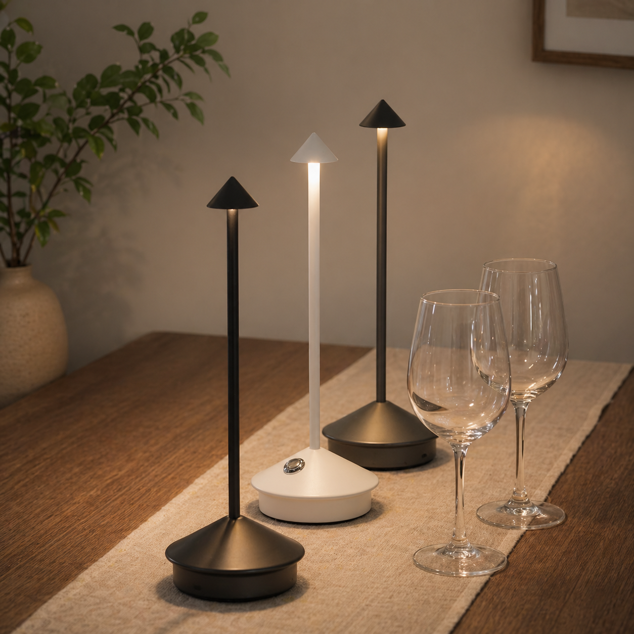 The Flair Store™ Pointed table LED Table Lamp - Grey - Touch Control, Warm Light, Cordless Modern Bedside & Dining Lamp