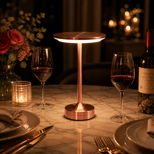 The Flair Store™ Flat Dumbbell Rechargeable Table Lamp Rose gold, Warm LED, Touch Control, for Bedroom, Dining, Café
