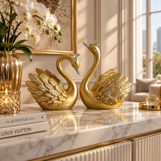 Lucky Swan Couple crystal wings showpiece for Home Living room Decor (Set of 2 Pc) (LARGE)