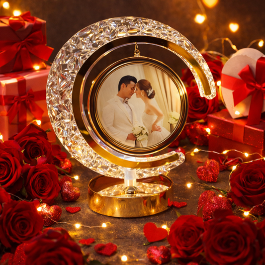 The Flair Store™ Half Moon Crystal LED Light with Round Shape Photo Frame