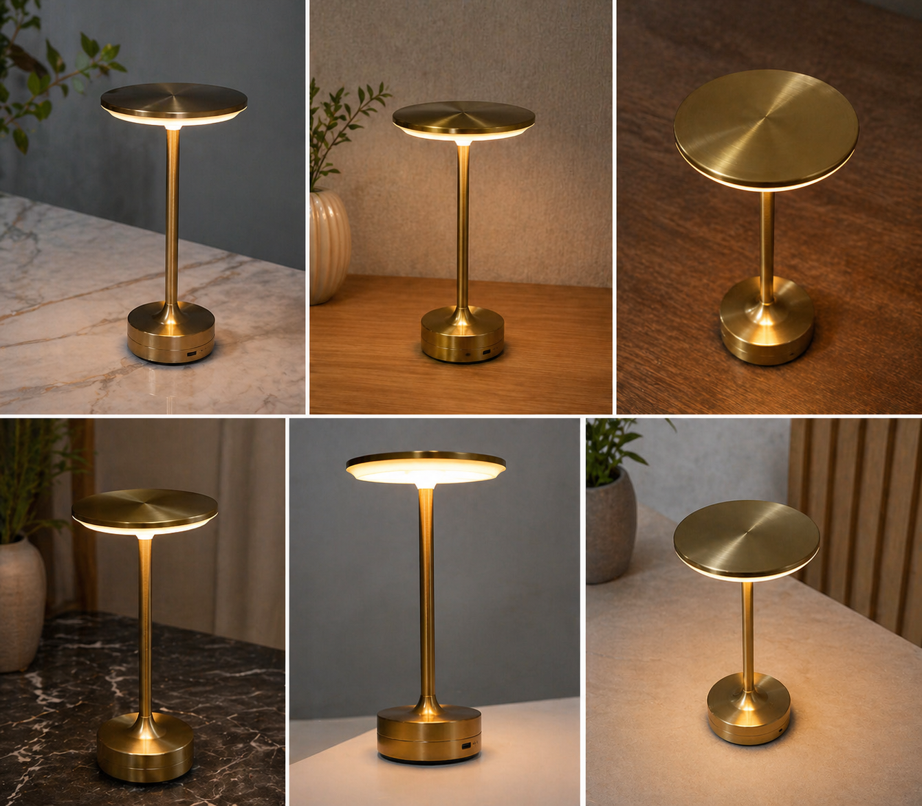 The Flair Store™ Flat Dumbbell Rechargeable Table Lamp gold, Warm LED, Touch Control, for Bedroom, Dining, Café