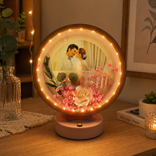 Personalized Round LED Photo Frame | Romantic Custom Photo Lamp