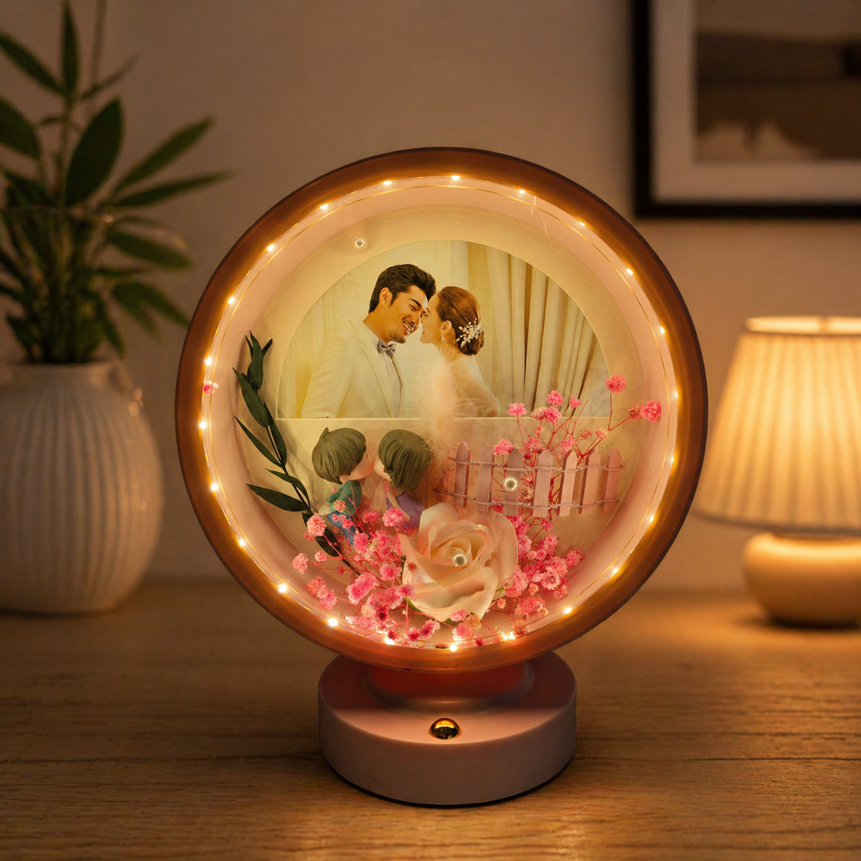 Personalized Round LED Photo Frame | Romantic Custom Photo Lamp