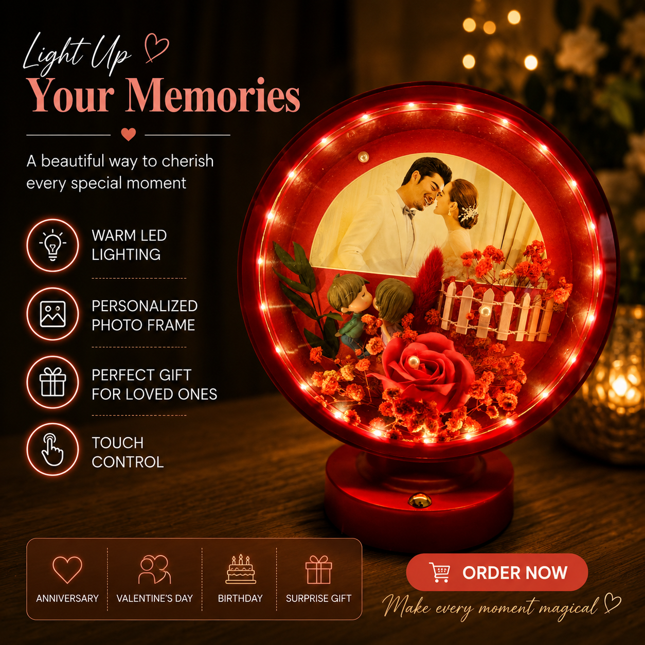 Personalized Round LED Photo Frame | Romantic Custom Photo Lamp