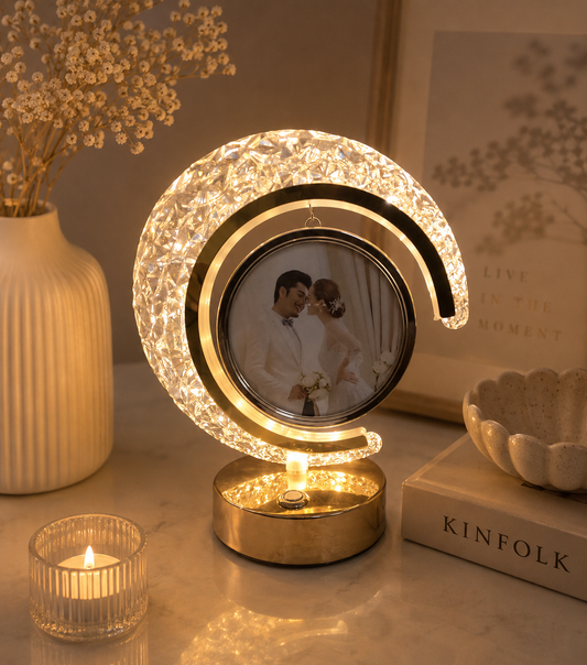 The Flair Store™ Half Moon Crystal LED Light with Round Shape Photo Frame