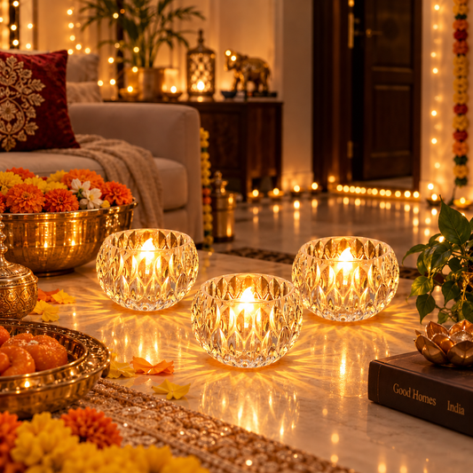 Crystal Oval LED Diya for Home Décor, Christmas, Festivals & Pooja, Diwali & Gifting