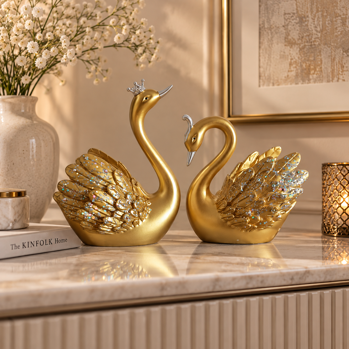 Lucky Swan Couple crystal wings showpiece for Home Living room Decor (Set of 2 Pc) (LARGE)