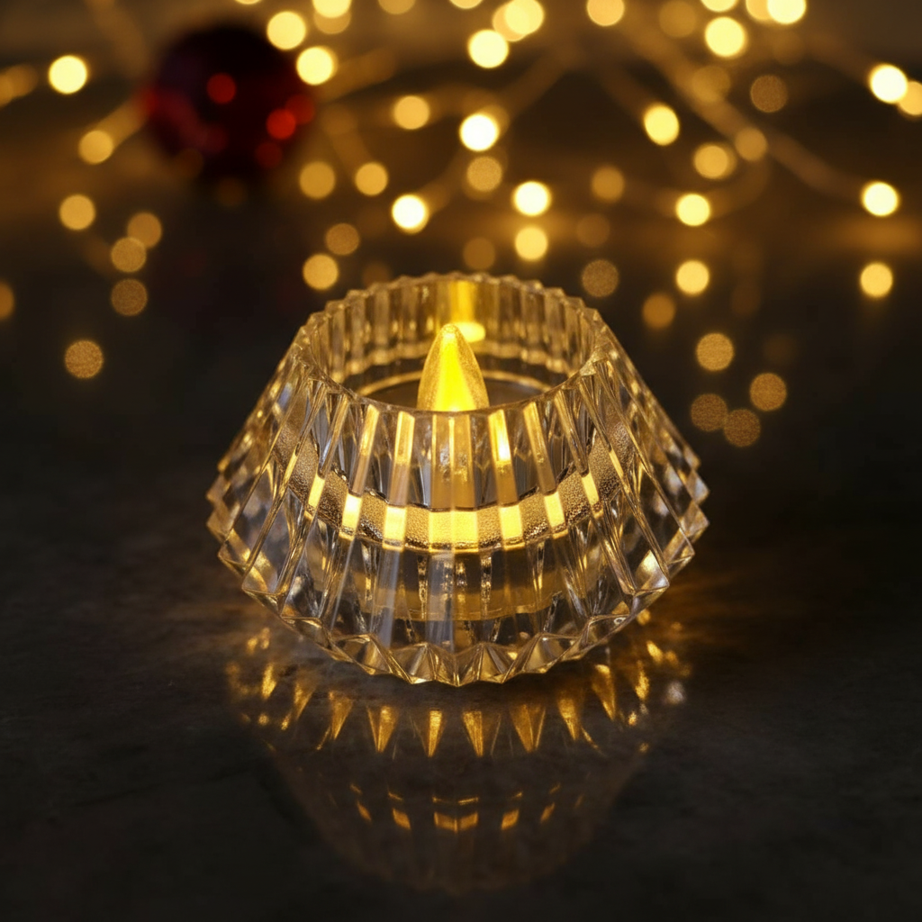 The Flair Store™  Crystal Diamond Shaped LED Diya for Diwali, Festivals, Puja & Luxe Home Decor