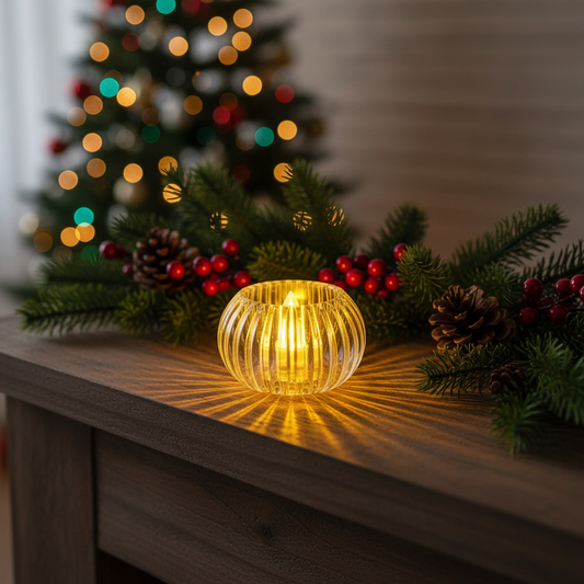 The Flair Store™ Crystal Round LED Diya for Home Décor, Christmas, Festivals & Pooja, Diwali & Gifting