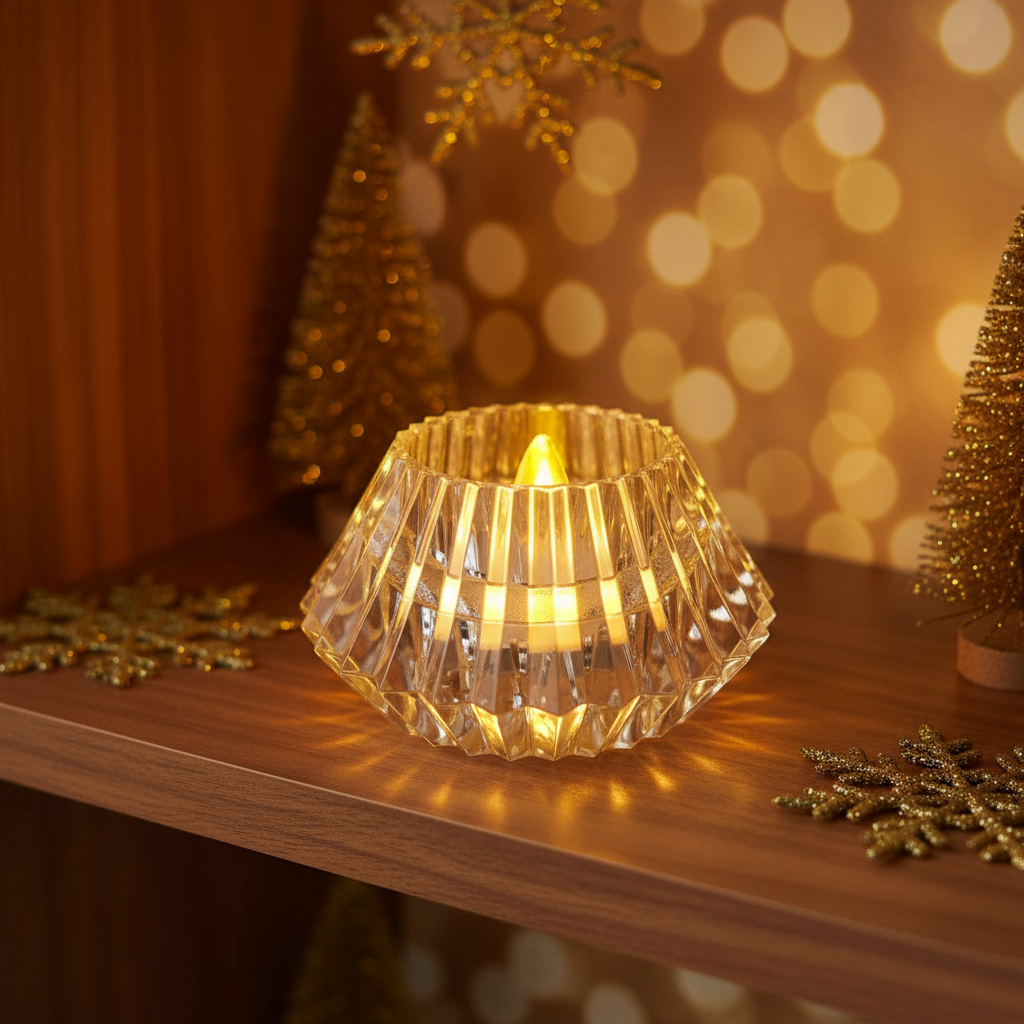 The Flair Store™  Crystal Diamond Shaped LED Diya for Diwali, Festivals, Puja & Luxe Home Decor