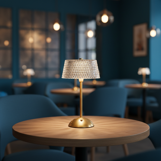 Crystal LED Table Lamp with Diamond Pattern Shade, Gold Finish Metal Base, USB Rechargeable, Touch Control, 3 Light Color Tunable for Bedside, Dining, Cafe, Restaurant