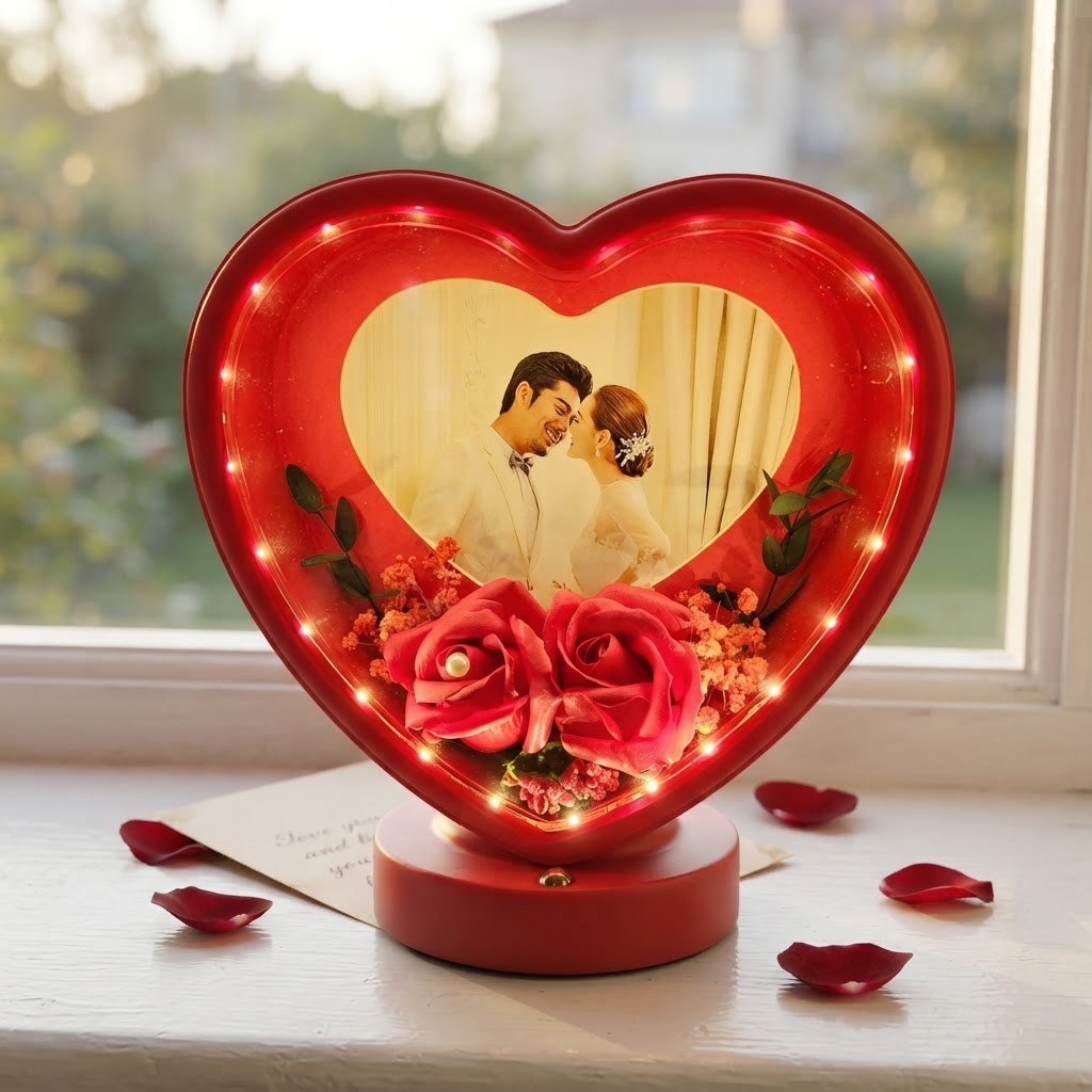 Personalized Heart Shape LED Photo Frame | Customizable Romantic Gift