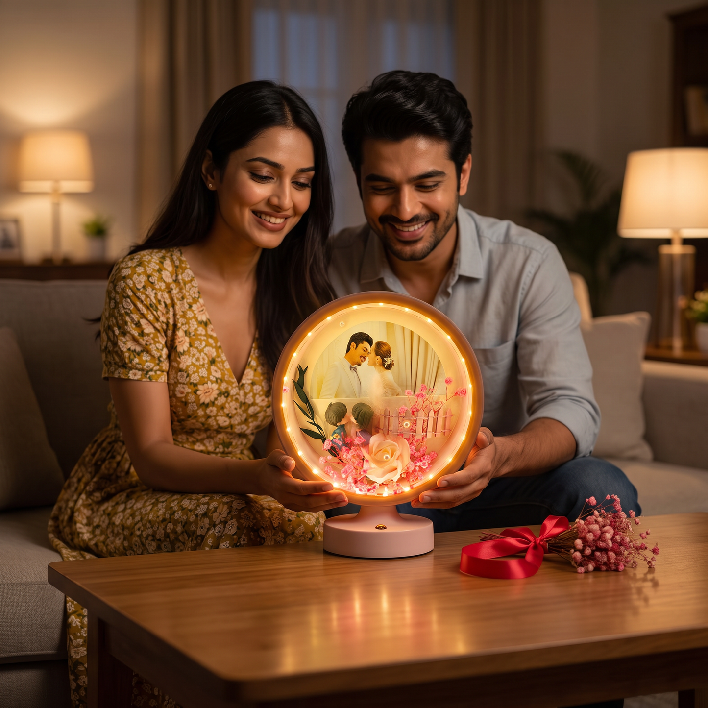 Personalized Round LED Photo Frame | Romantic Custom Photo Lamp