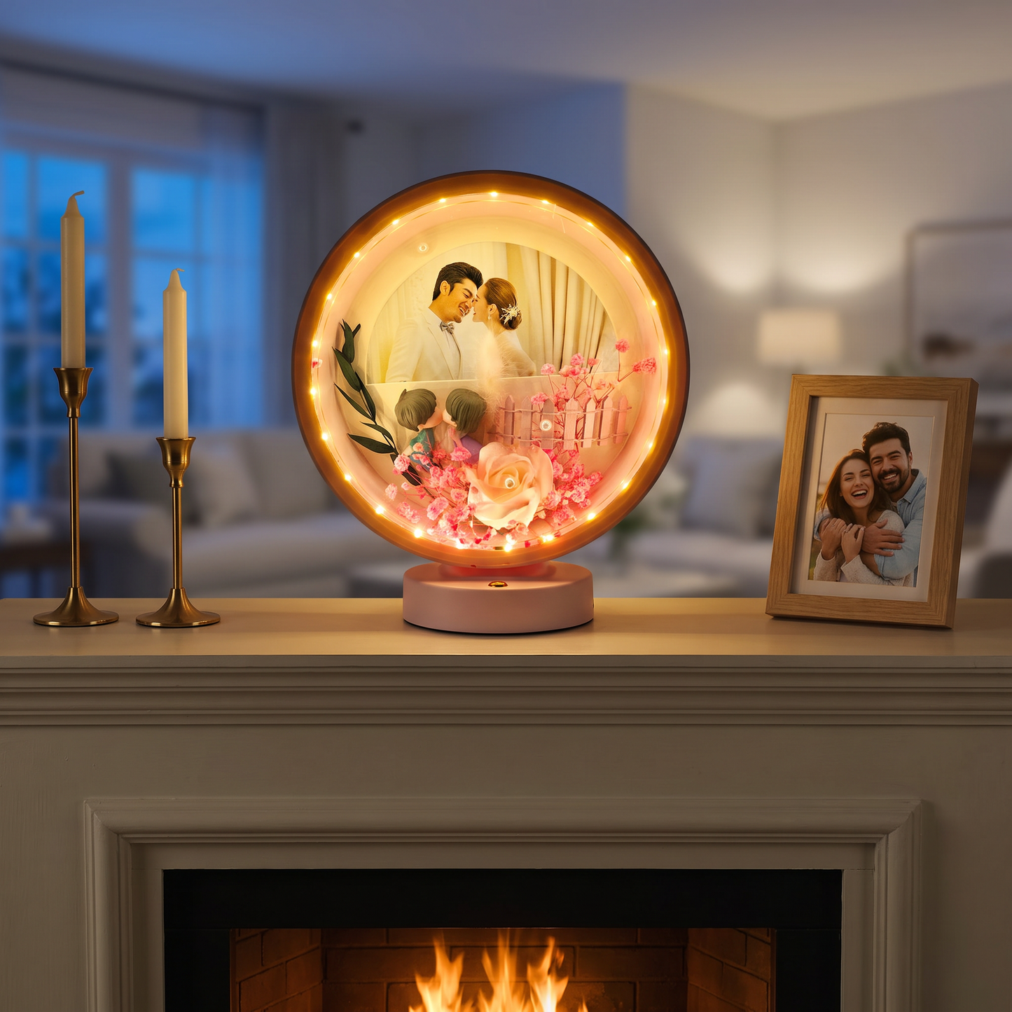 Personalized Round LED Photo Frame | Romantic Custom Photo Lamp