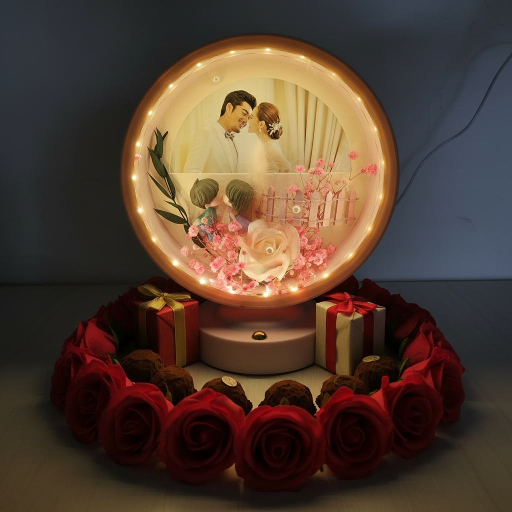 Personalized Round LED Photo Frame | Romantic Custom Photo Lamp