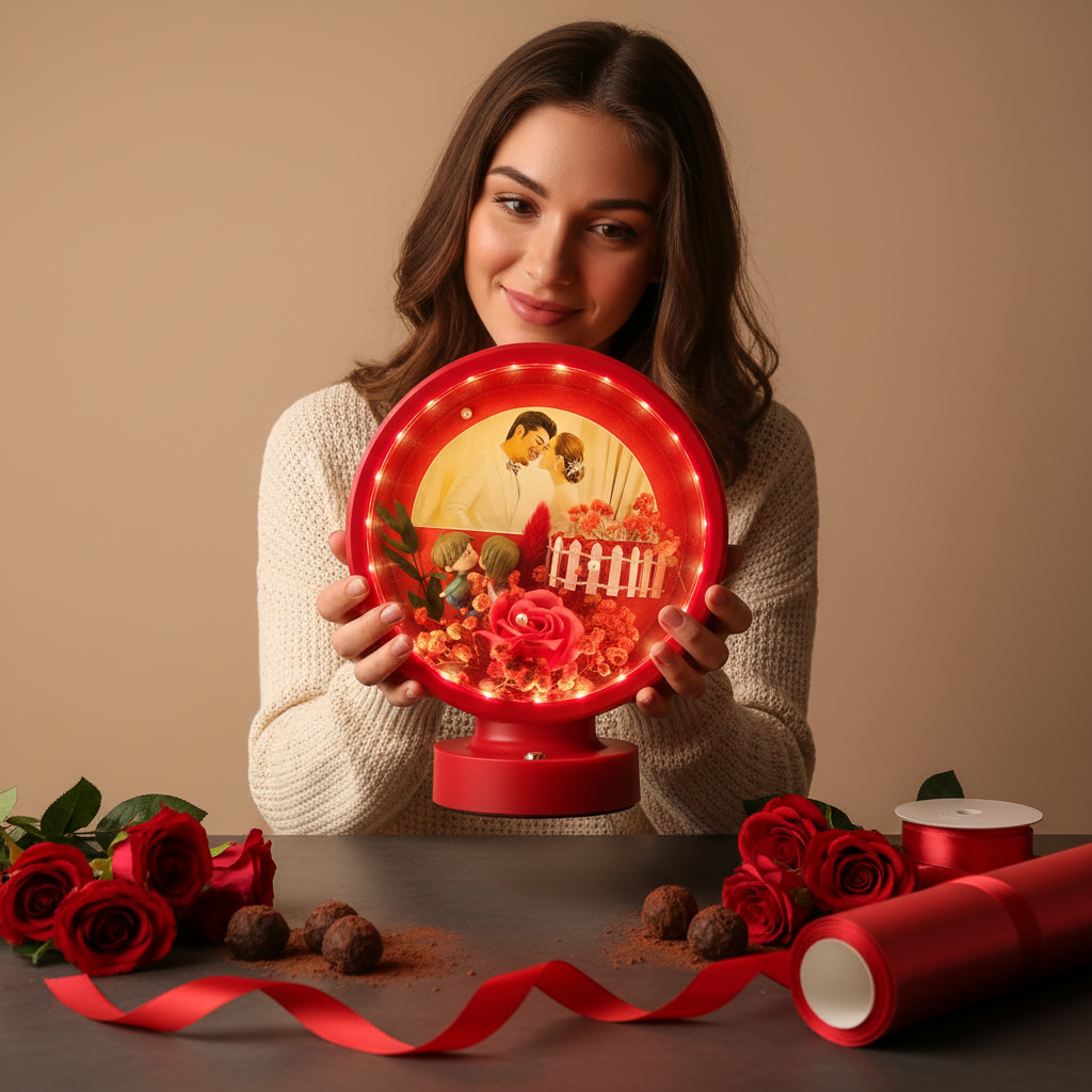 Personalized Round LED Photo Frame | Romantic Custom Photo Lamp